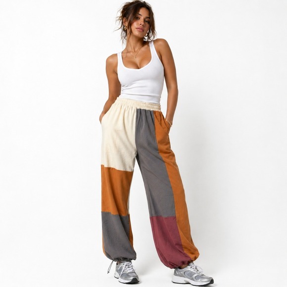 The Unbranded Brand Pants - Wide-Leg Trousers Women's Size XL Color-Block Elastic Waist Adjustable Hem